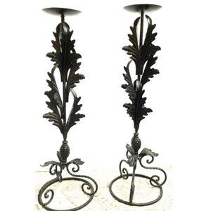 Set of two Tall Metal Acanthus Leaf Candle Holders